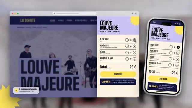 Site internet d’une salle de spectacle sur ordinateur et téléphone